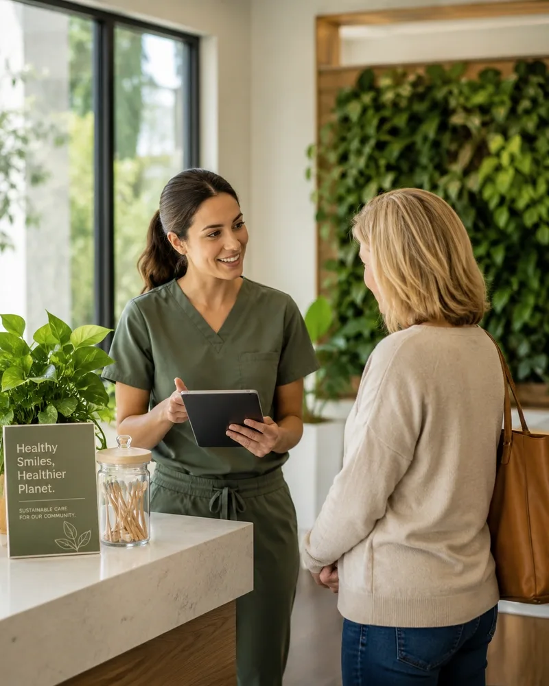 Healthcare marketing team reviewing a sustainable dental practice growth plan