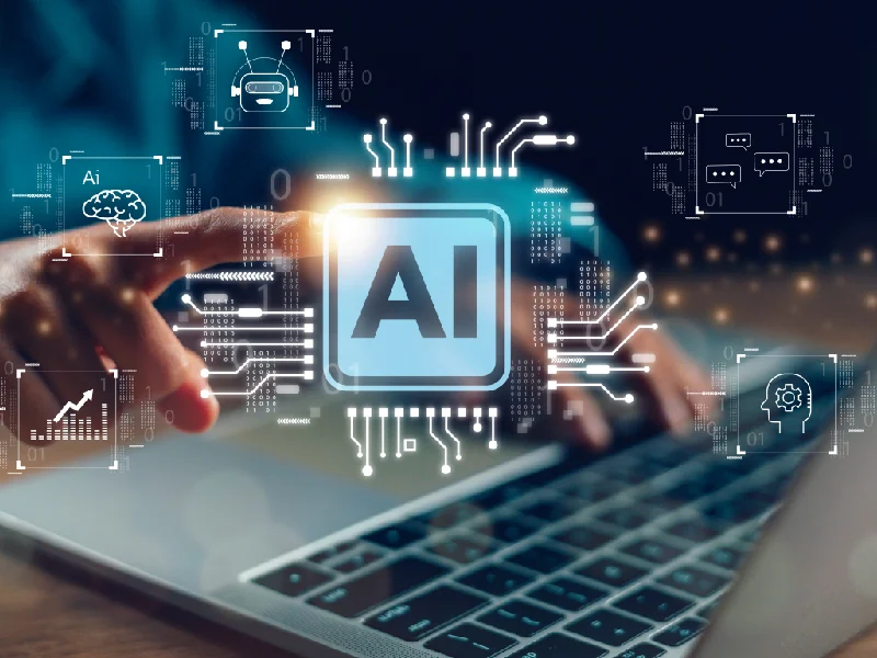 AI tooling assisting a web design workflow on a laptop