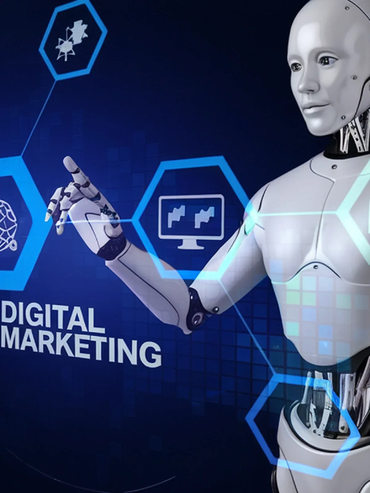 Marketing professional reviewing AI-powered digital marketing analytics dashboard