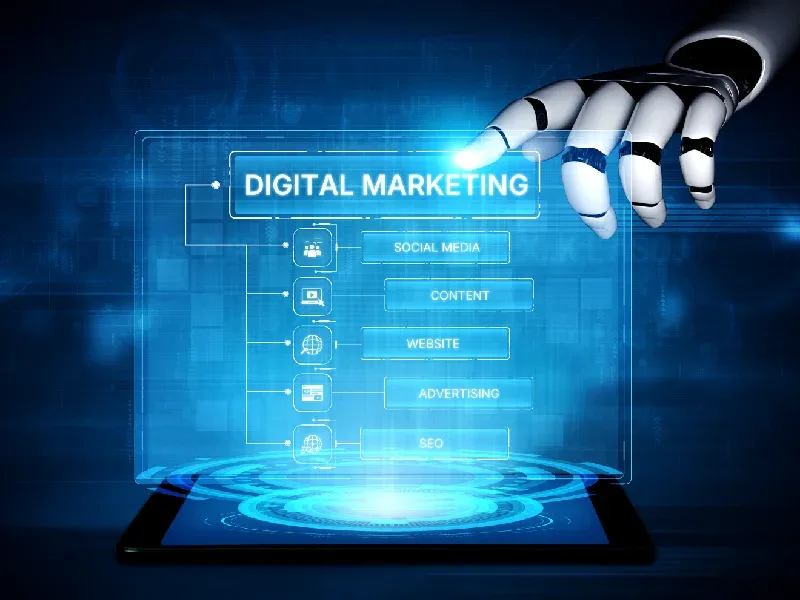 Marketing team using AI-powered digital tools to plan a campaign strategy