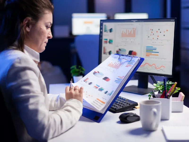 Predictive analytics dashboard showing digital marketing performance trends and forecasts