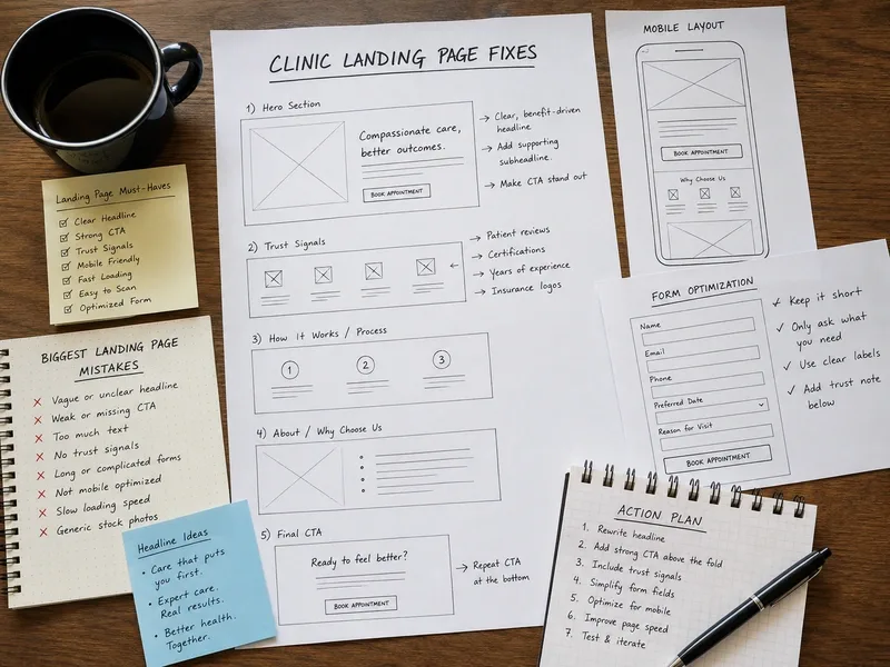 Patient using a smartphone to view a clinic appointment landing page