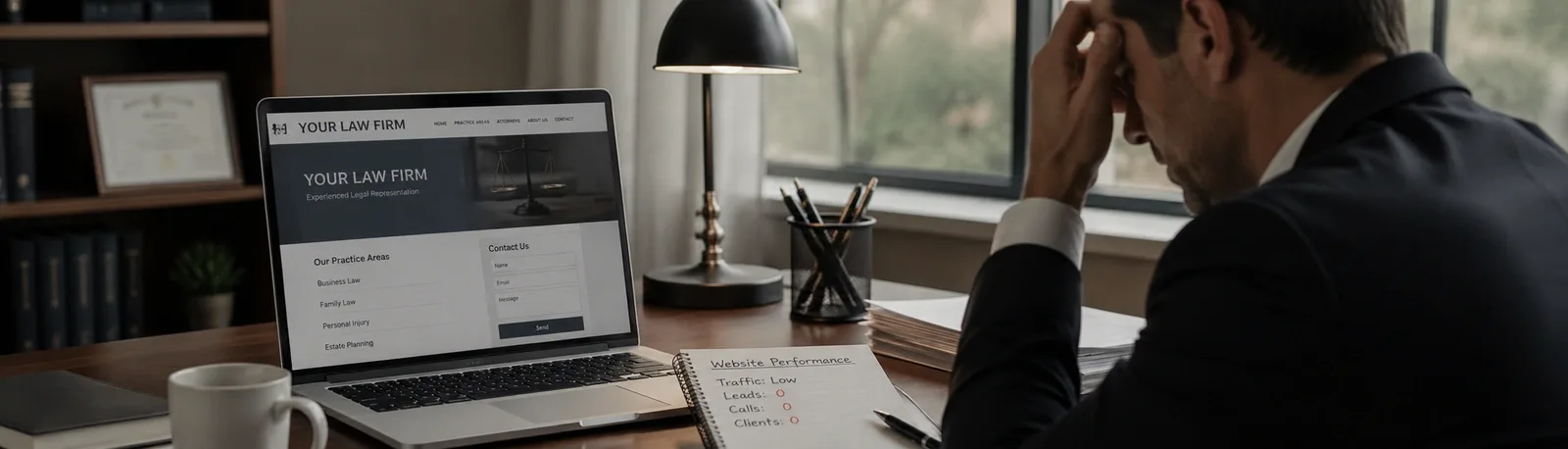 Law firm team reviewing website analytics and client inquiry data