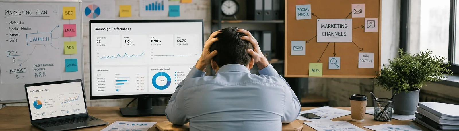 Practice owner reviewing rising advertising costs and performance reports