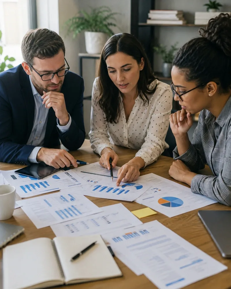 Healthcare marketing agency team analyzing paid advertising performance reports for a dental practice