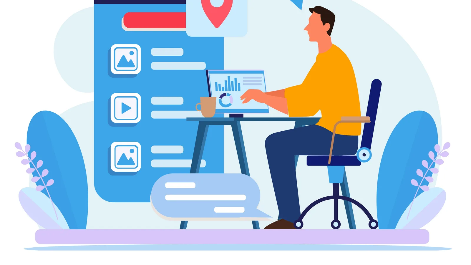 Dental practice owner reviewing social media content and patient engagement metrics on a laptop