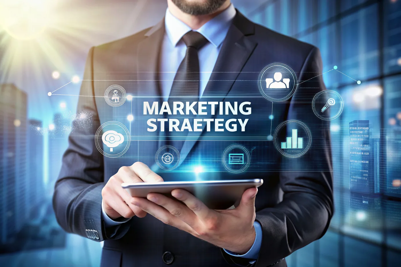 Vigorant marketing team reviewing AI-powered digital marketing strategy on multiple screens