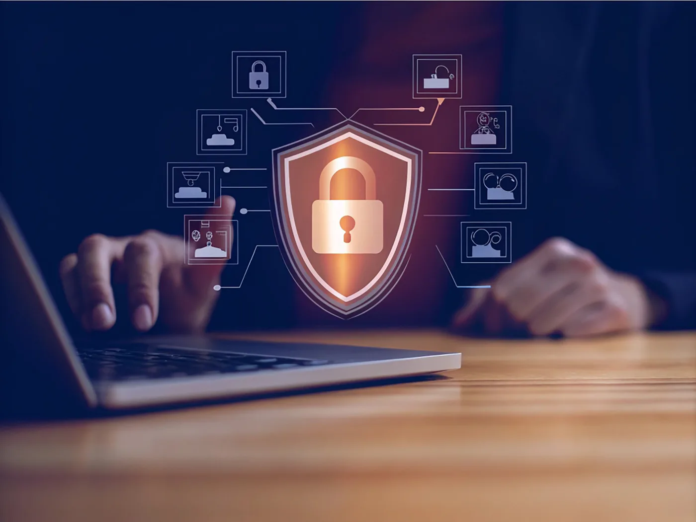 Cybersecurity dashboard showing data protection measures including encryption and access controls