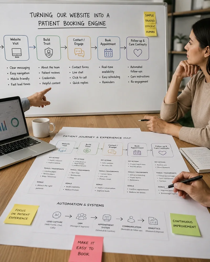 Vigorant team reviewing a healthcare website conversion strategy on a screen