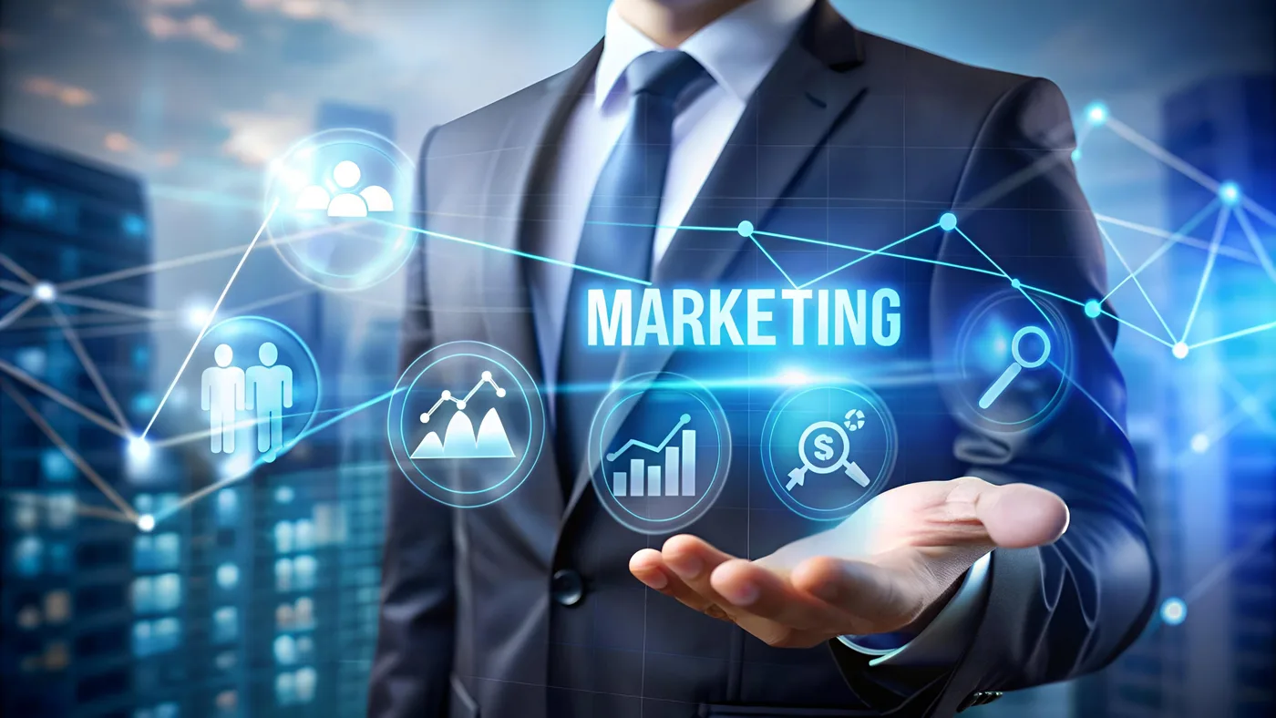 Business professional reviewing personalized marketing analytics on a laptop