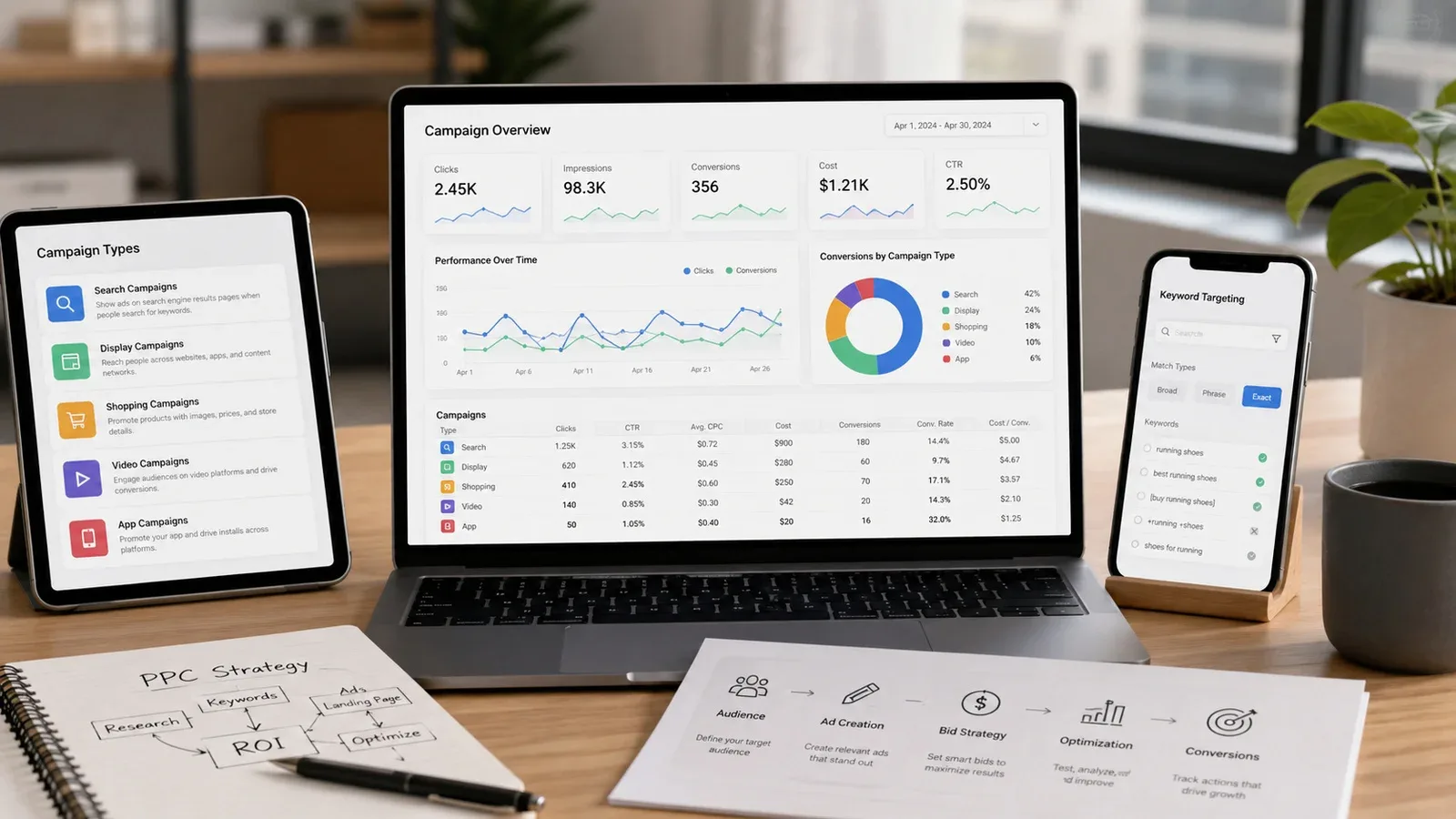 Healthcare practice owner reviewing Google Ads campaign performance on a laptop dashboard