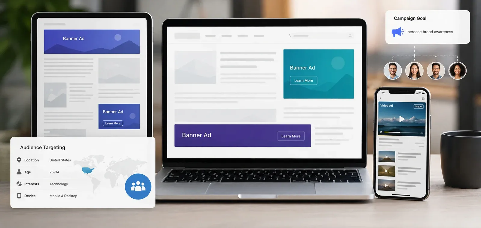 Marketing analytics dashboard showing advertising campaign performance metrics