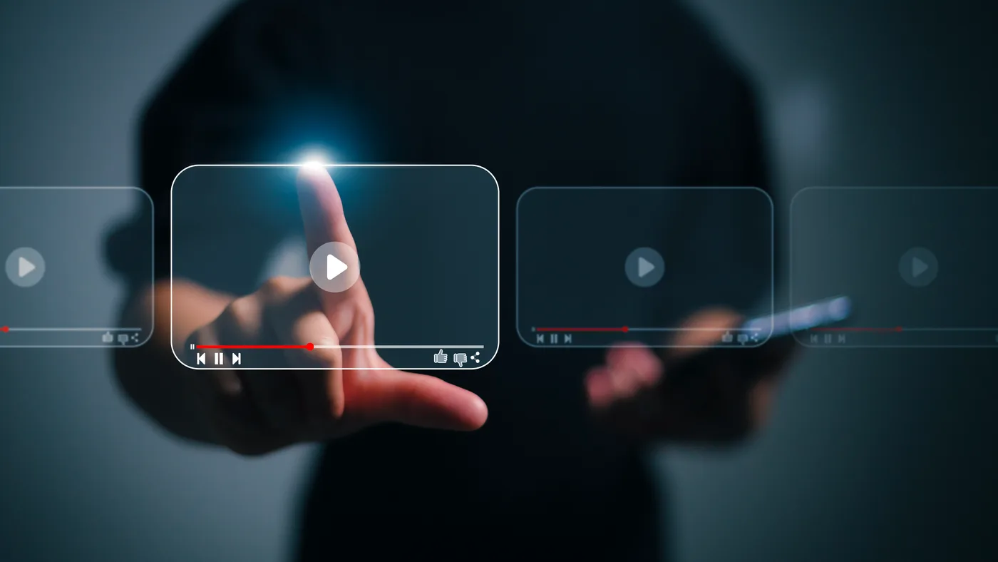 Interactive video interface showing clickable hotspots and viewer choice options
