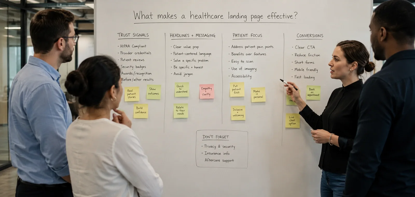 Healthcare team reviewing patient conversion data on a screen