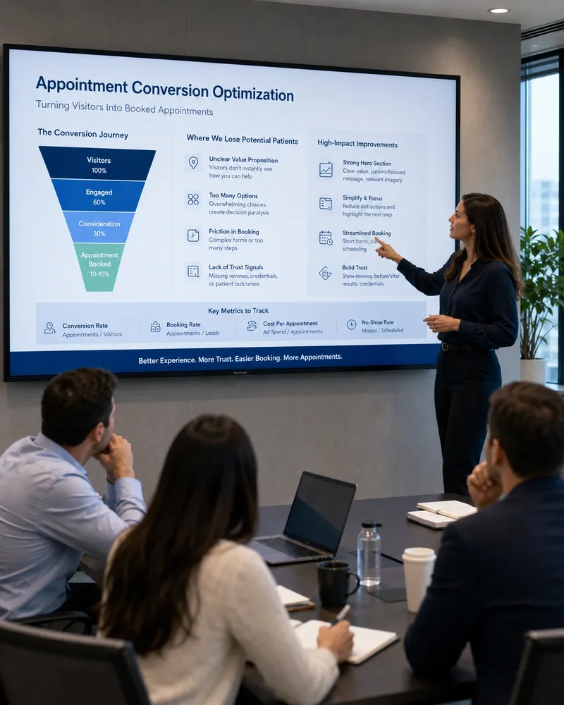 Vigorant team reviewing a high-converting healthcare landing page design
